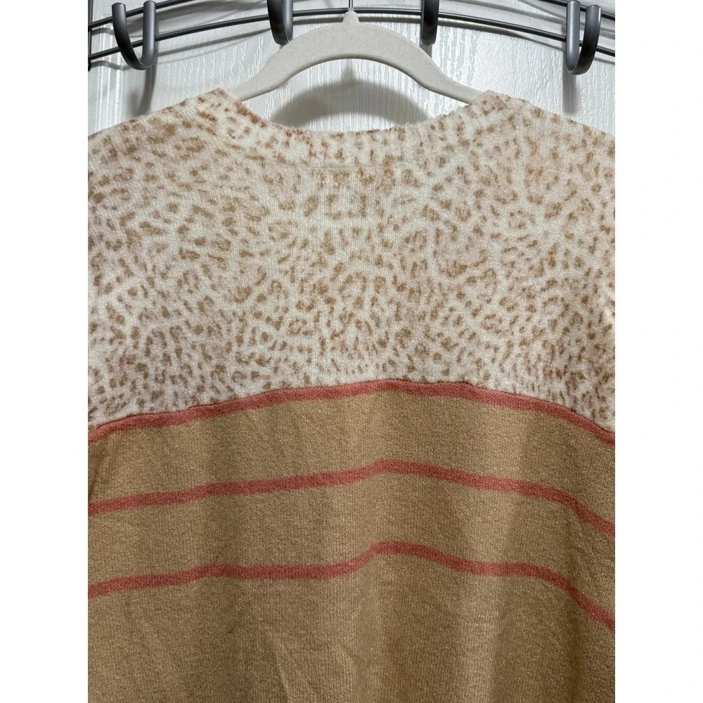beachlunchlounge‎ Collection Leopard Print Striped Sweater Women's XL Tan Pink